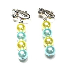 Handmade Light Yellow & Light Blue Clip-On Earrings Women Spring Easter Gift